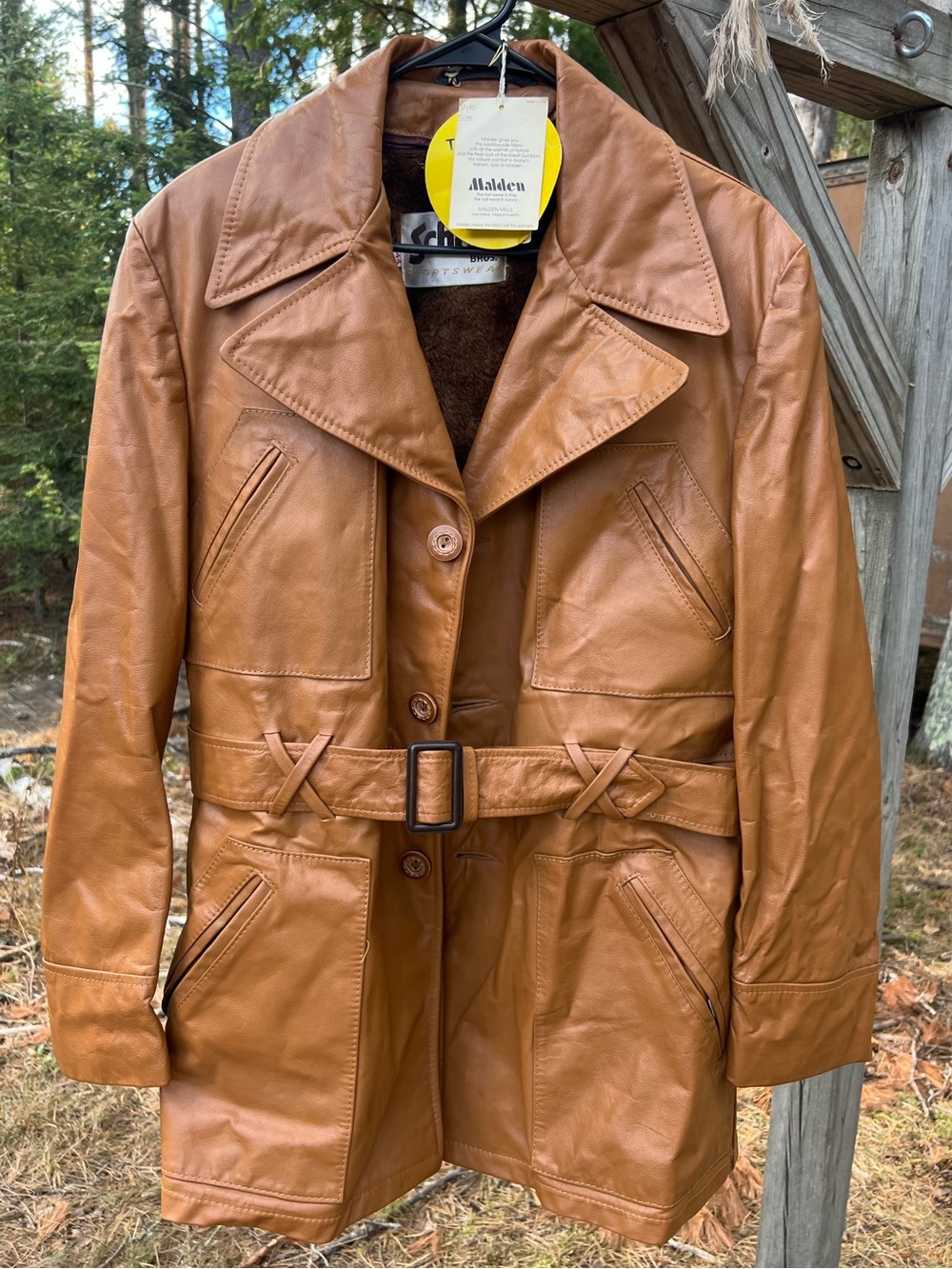 VTG NOS Schott Brown Leather Lined Car Coat Jacket Blanket Men’s RARE 44